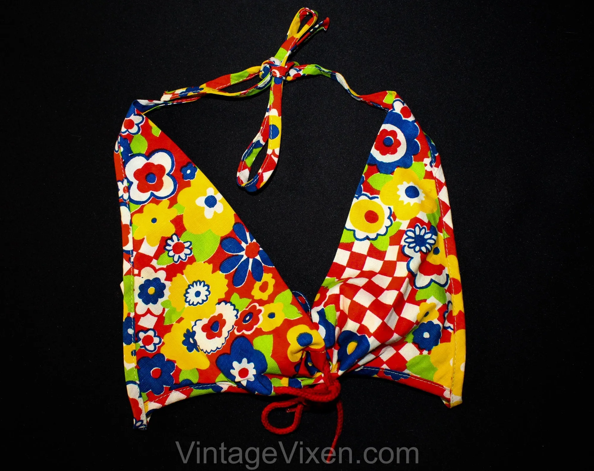 Beach Bunny 1960s Girl's Bikini - Size 10 Childs Swim Wear - Summer Red Psychedelic 60s Daisy Print Two Piece Bathing Suit - Chest 27 to 29