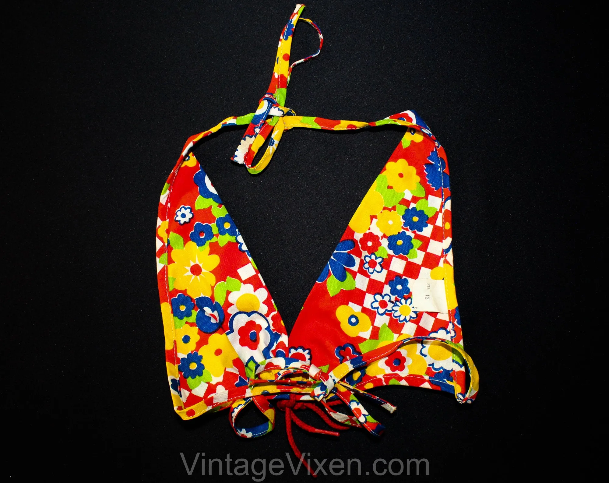 Beach Bunny 1960s Girl's Bikini - Size 10 Childs Swim Wear - Summer Red Psychedelic 60s Daisy Print Two Piece Bathing Suit - Chest 27 to 29