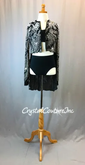 Black and Taupe Velour Burnout Shirt with Black Bra-Top and Briefs - Swarovski Rhinestones