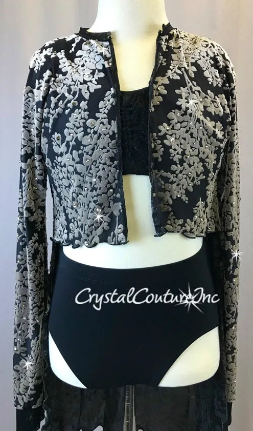 Black and Taupe Velour Burnout Shirt with Black Bra-Top and Briefs - Swarovski Rhinestones