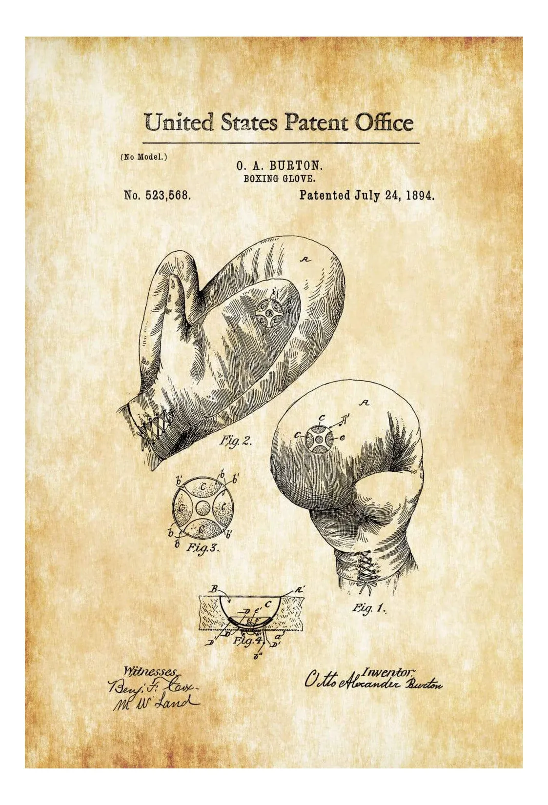 Boxing Glove Patent 1894 - Patent Print, Boxing Art, Glove Patent, Boxing Fan Gift, Boxing Glove Blueprint, Boxers, Sports Art