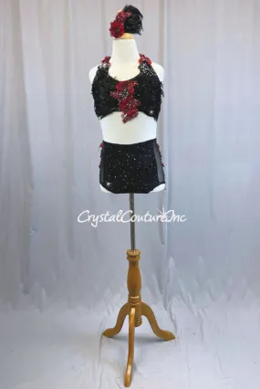 Custom Black and Red Halter 2pc with High Waisted Briefs