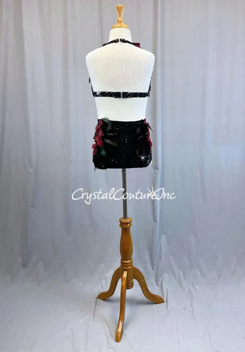 Custom Black and Red Halter 2pc with High Waisted Briefs