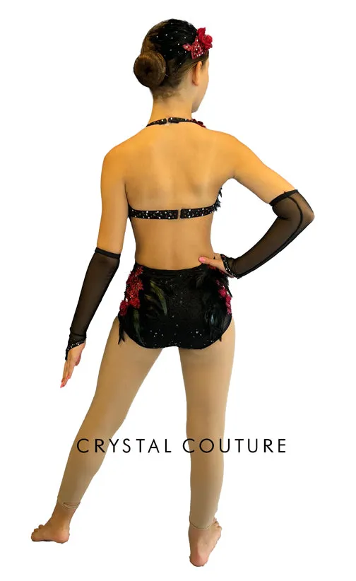 Custom Black and Red Halter 2pc with High Waisted Briefs
