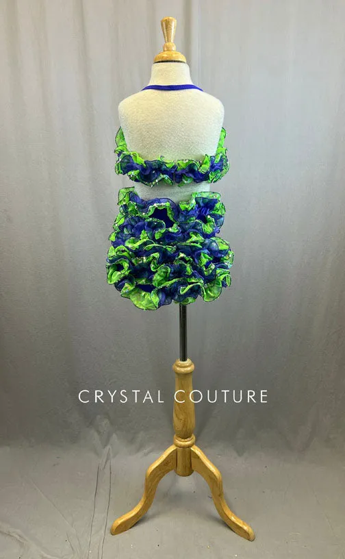 Custom Purple and Green Ruffle Two Piece with Sequin