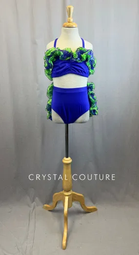Custom Purple and Green Ruffle Two Piece with Sequin
