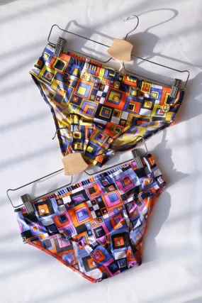 MONSIEUR ORCHIDÉE Vintage 80's Retro Geometric Square Swim Briefs